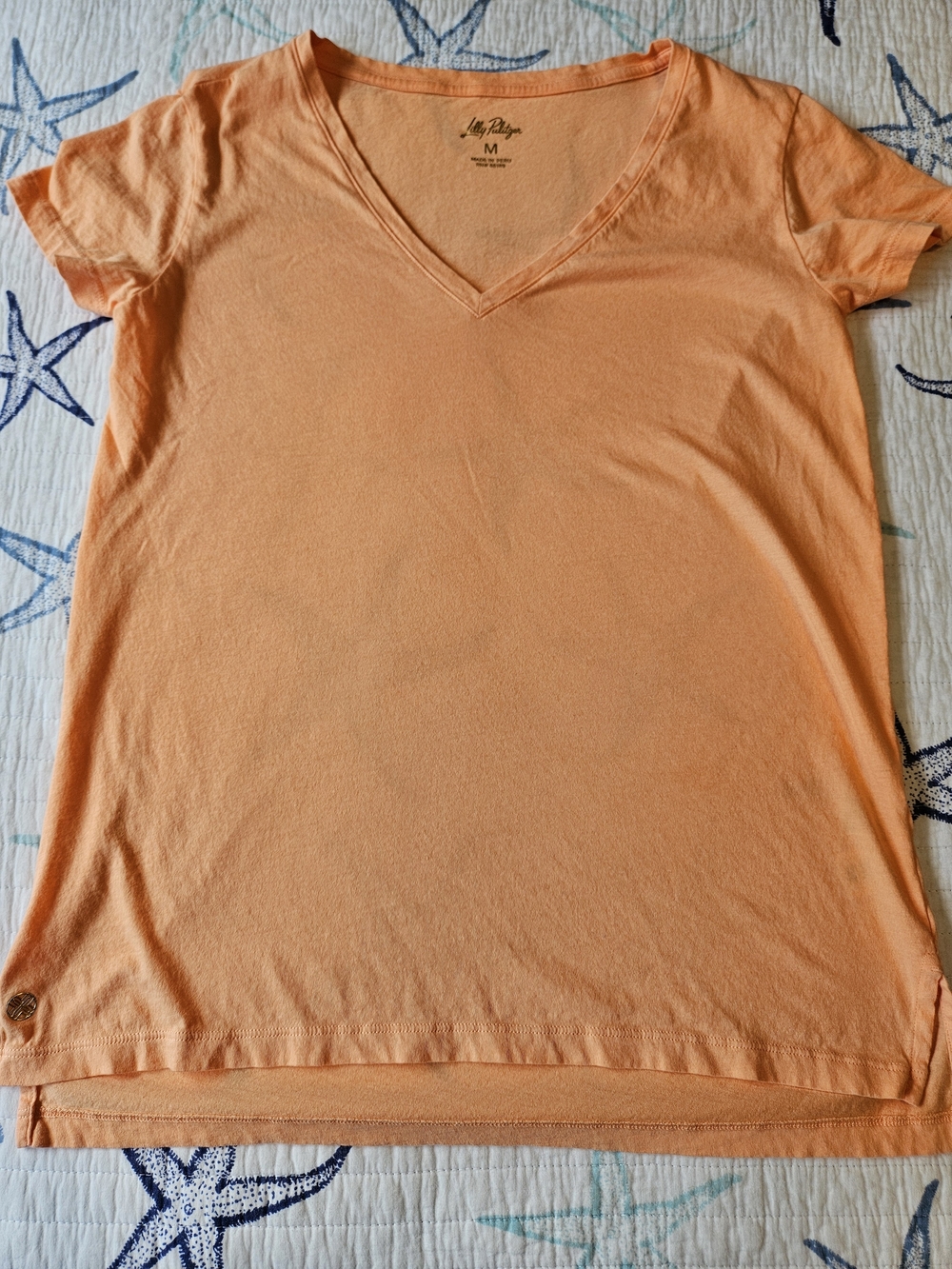 Lilly Pulitzer Peach V-Neck Short Sleeve Tee